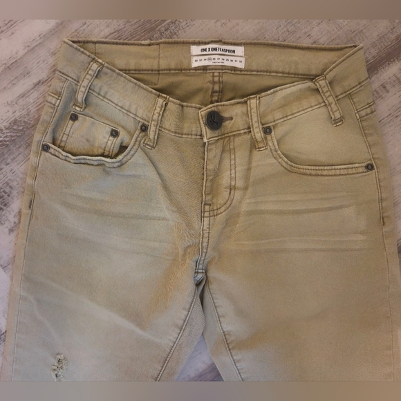 One Teaspoon Freebird Low Rise Distressed Beige Cropped Jeans - Picture 4 of 7